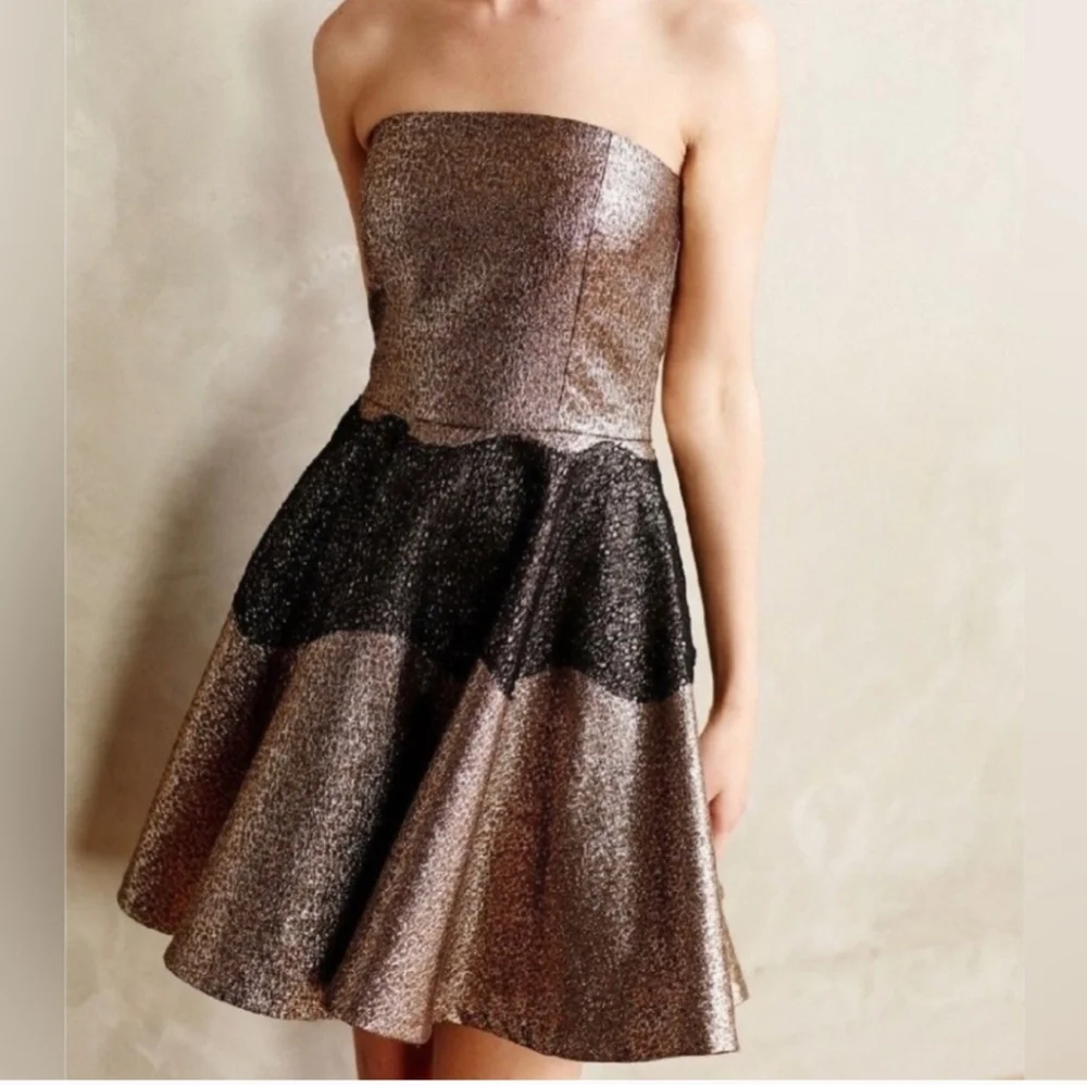 Anthropologie Sachin and Babi Foil Brocade Mini Dress size 8 black and gold - Picture 2 of 16